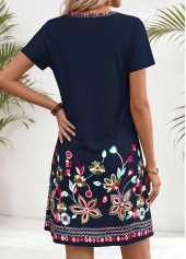 American Flag Navy Floral Print Short Tummy Coverage Dress | thumb picture 
