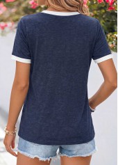 Navy Patchwork Short Sleeve Round Neck T Shirt | thumb picture 