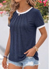 Navy Patchwork Short Sleeve Round Neck T Shirt | thumb picture 
