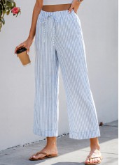 Blue Striped Wide Leg Elastic Waist High Waisted Pants | thumb picture 
