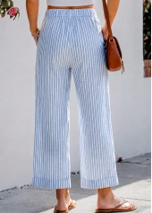Blue Striped Wide Leg Elastic Waist High Waisted Pants | thumb picture 