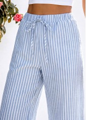 Blue Striped Wide Leg Elastic Waist High Waisted Pants | thumb picture 