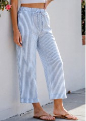 Blue Striped Wide Leg Elastic Waist High Waisted Pants | thumb picture 