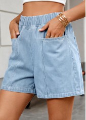 Denim Blue Wide Leg Elastic Waist High Waisted Shorts | thumb picture 