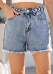 Denim Blue Zipper Fly High Waisted Shorts