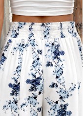White Floral Print Flare Leg Elastic Waist Pants | thumb picture 