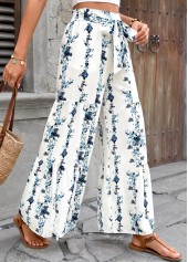 White Floral Print Flare Leg Elastic Waist Pants | thumb picture 