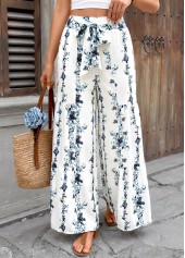 White Floral Print Flare Leg Elastic Waist Pants | thumb picture 