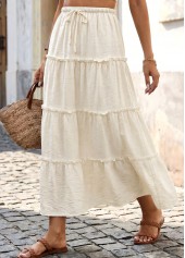 Beige A Line Elastic Waist Maxi Skirt | thumb picture 