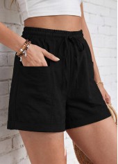 Black Elastic Waist High Waisted Shorts | thumb picture 