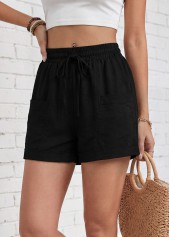 Black Elastic Waist High Waisted Shorts | thumb picture 