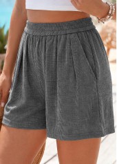 Grey Elastic Waist High Waisted Shorts | thumb picture 