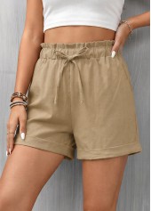 Light Camel Elastic Waist High Waisted Shorts | thumb picture 