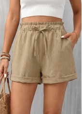 Light Camel Elastic Waist High Waisted Shorts | thumb picture 