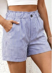 Blue Striped Elastic Waist High Waisted Shorts | thumb picture 