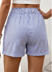 Blue Striped Elastic Waist High Waisted Shorts | thumb picture 