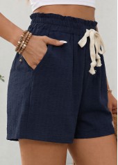 Navy Elastic Waist High Waisted Shorts | thumb picture 