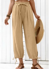 Light Camel Elastic Waist High Waisted Pants | thumb picture 