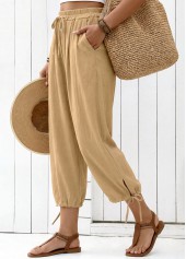 Light Camel Elastic Waist High Waisted Pants | thumb picture 