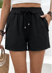 Black Elastic Waist High Waisted Shorts | thumb picture 