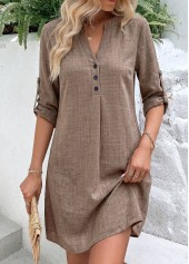 Gray Brown Short Tummy Coverage Bracelet Sleeve Dress | thumb picture 