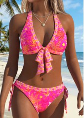 Hot Pink Mid Waisted Patchwork Bikini Set