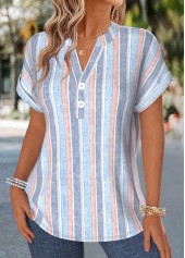 Multi Color Tummy Coverage Short Sleeve Split Neck Blouse | thumb picture 