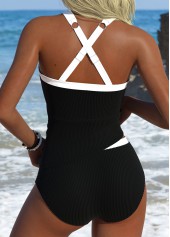 Black Mid Waisted Square Neck Tankini Set | thumb picture 