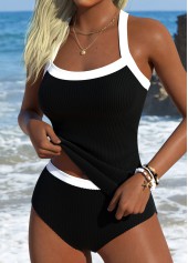 Black Mid Waisted Square Neck Tankini Set | thumb picture 