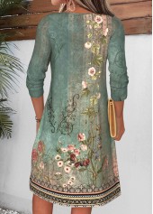 Sage Green Random Floral Print Short Tuck Stitch Dress | thumb picture 