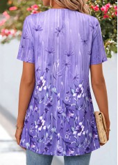 Purple Floral Print Short Sleeve Fake Two Piece Twinset | thumb picture 