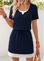 Navy Short Fake 2in1 Round Neck Dress