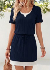 Navy Short Fake 2in1 Round Neck Dress | thumb picture 