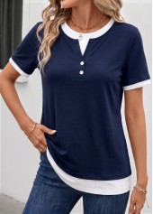 Navy Fake 2in1 Short Sleeve Round Neck T Shirt