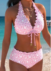 Pink Mid Waisted V Neck Bikini Set | thumb picture 