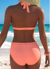 Orange Mid Waisted V Neck Bikini Set | thumb picture 