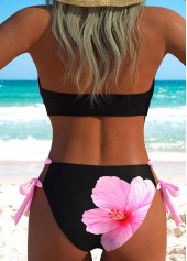 Black Mid Waisted Lace Up Floral Print Bikini Set | thumb picture 