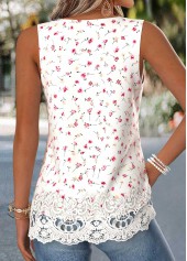 Beige Ditsy Floral Print Patchwork Sleeveless Tank Top | thumb picture 