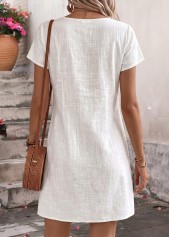 White Short Tuck Stitch Split Neck Dress | thumb picture 
