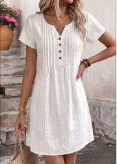 White Short Tuck Stitch Split Neck Dress | thumb picture 