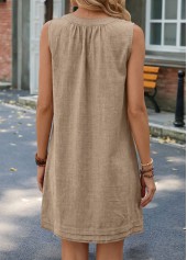 Gray Brown Short Shirred Sleeveless Split Neck Dress | thumb picture 