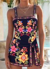 Black Layered Floral Print One Piece Swimdress | thumb picture 