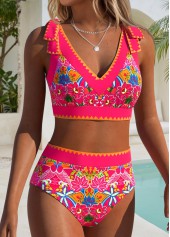 Hot Pink Mid Waisted Wide Waistband Bikini Set