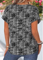 Black Geometric Print Tummy Coverage Short Sleeve Blouse | thumb picture 