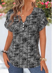 Black Geometric Print Tummy Coverage Short Sleeve Blouse | thumb picture 