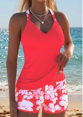 Orange Mid Waisted Two-piece Floral Print Tankini Set | thumb picture 