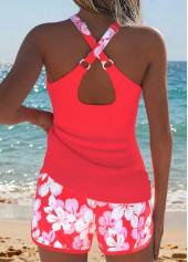 Orange Mid Waisted Two-piece Floral Print Tankini Set | thumb picture 