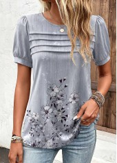 Light Grey Marl Floral Print Patchwork T Shirt