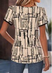 Light Camel Geometric Print Button Short Sleeve Blouse | thumb picture 
