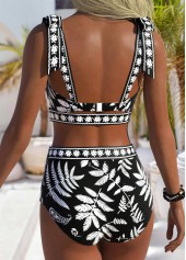 Black Mid Waisted Leaf Print Bikini Set | thumb picture 